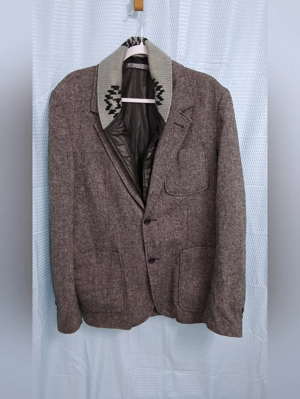 Threads 4 Thought Gray Tweed Sport Coat with Knit Shawl Collar